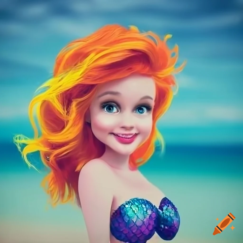 Portrait of a cheerful mermaid on the beach on Craiyon