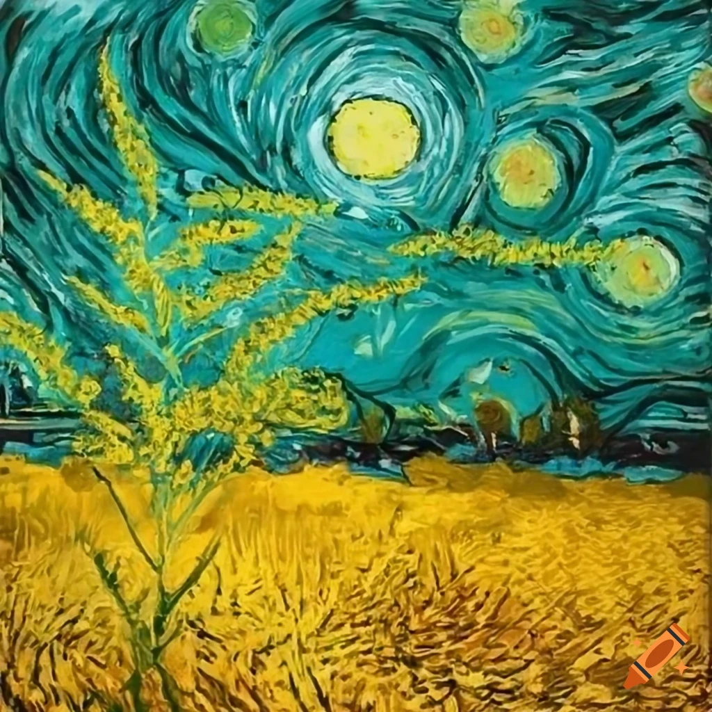 painting of a goldenrod field in Van Gogh style