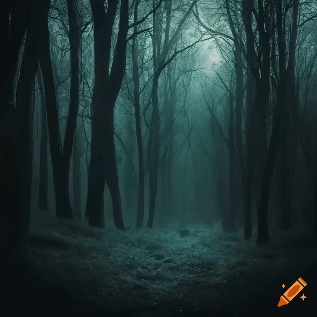 Surreal photograph of a spooky forest under a full moon on Craiyon