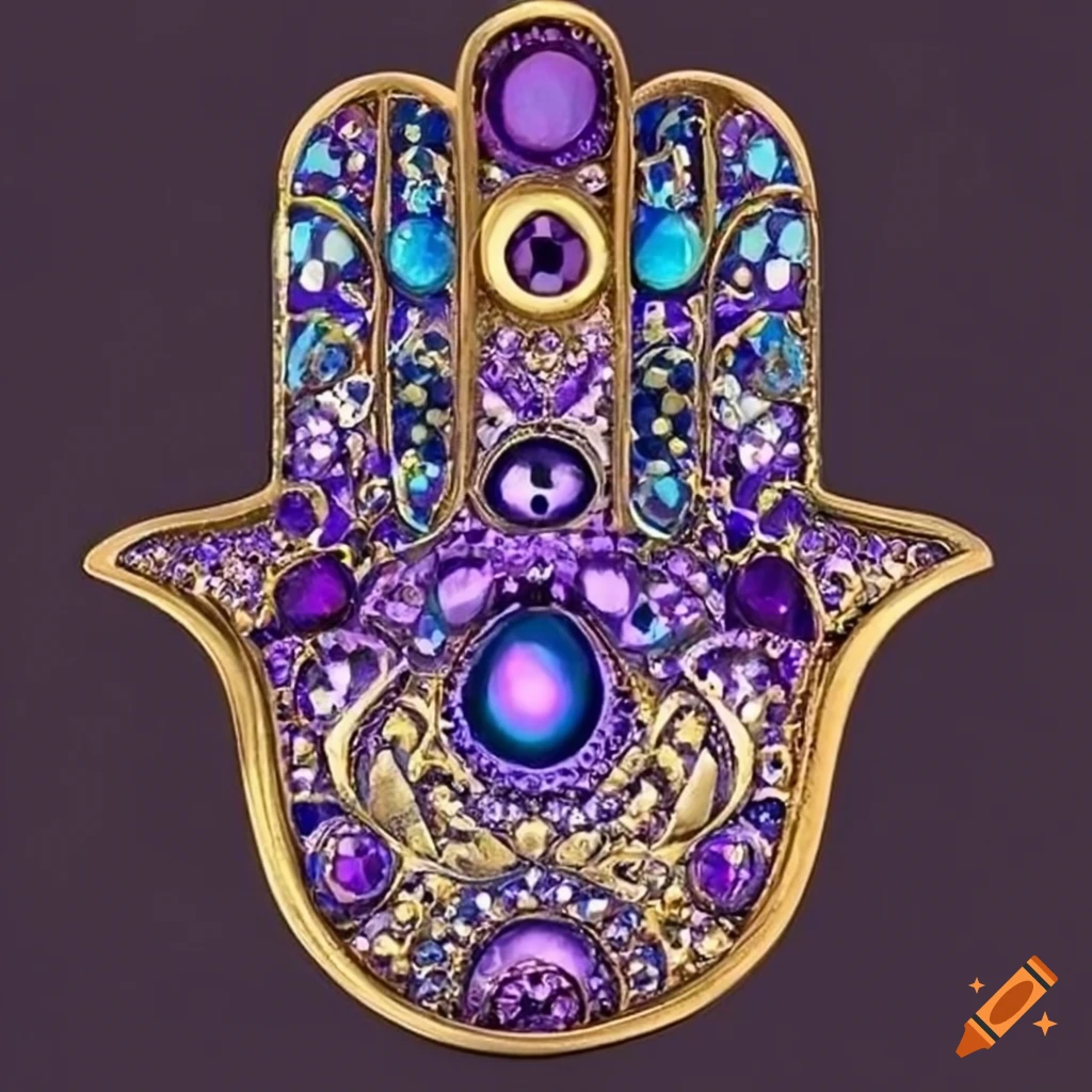 Hamsa with purple, blue, and gold colors on Craiyon