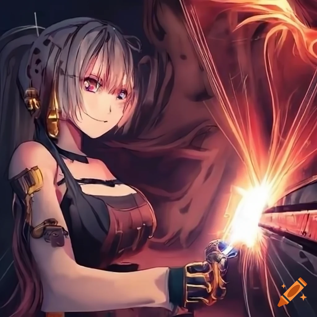 artistic illustration of a girl welding with metal arc