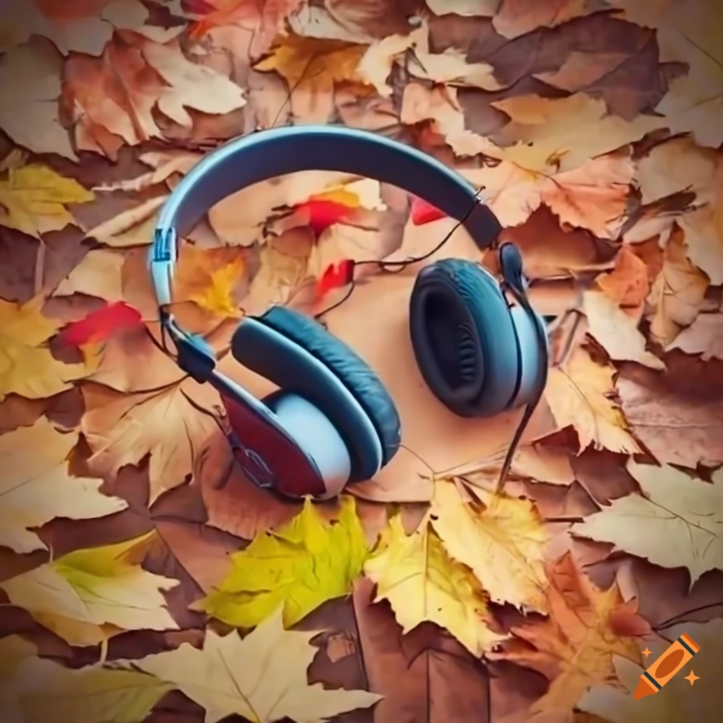 autumn-themed headphones playing music