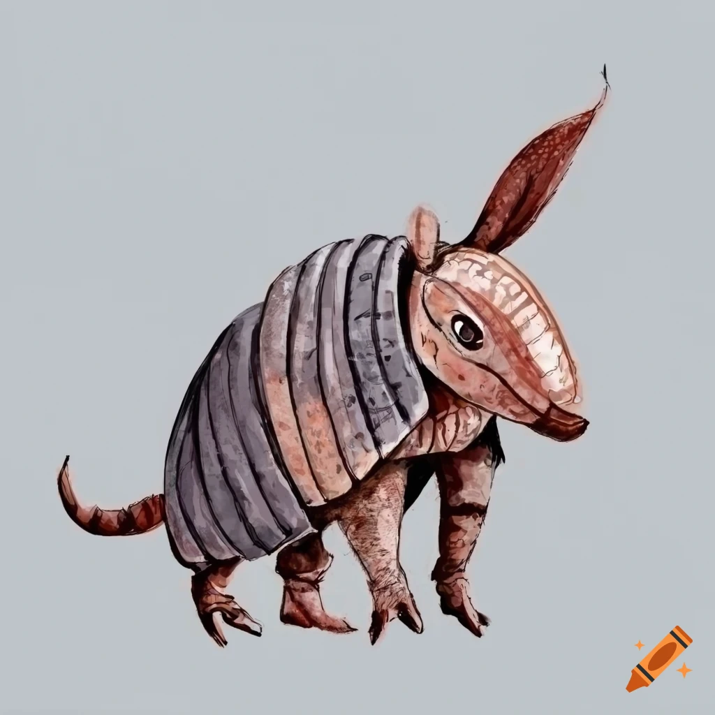 watercolor illustration of a side view armadillo