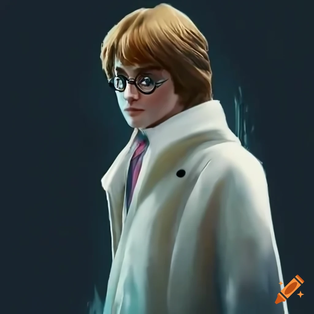 Harry potter wearing white balenciaga coat and sunglasses on Craiyon