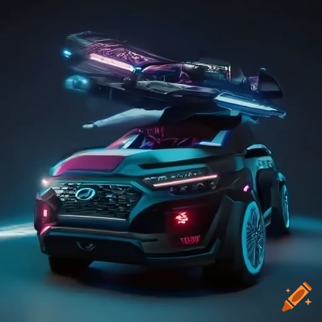 Futuristic Hyundai Kona inspired by Cyberpunk 2077 on Craiyon