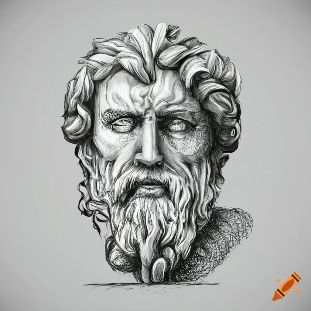 The Main Ancient Greek God Is Zeus. The Lord Of Thunder And Lightning.  Vector Illustration With Contour Lines In Black Ink Isolated On A White  Background In Cartoon And Hand-drawn Style. Royalty