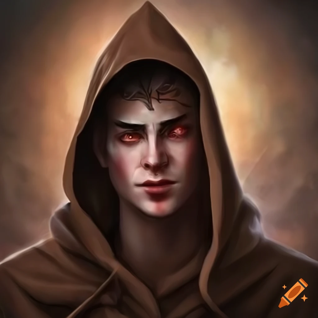 Photo Of A Male Elf With Red Eyes And A Hooded Cloak On Craiyon 6909