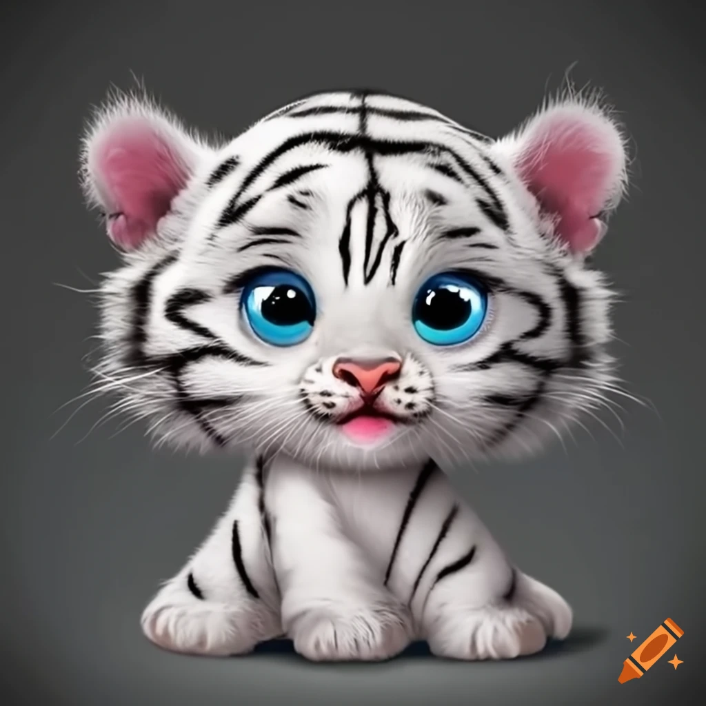 Cute Animated White Baby Tiger