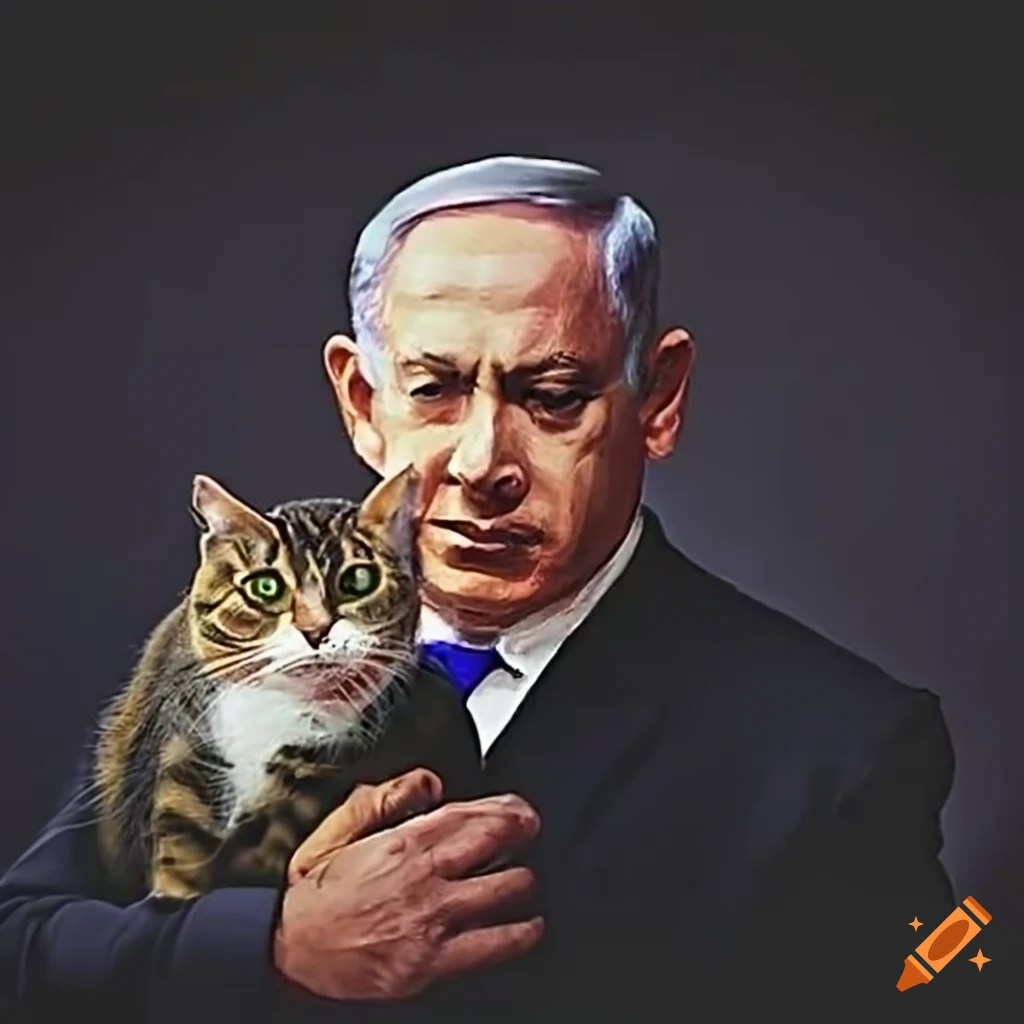 Netanyahu petting a cat on Craiyon