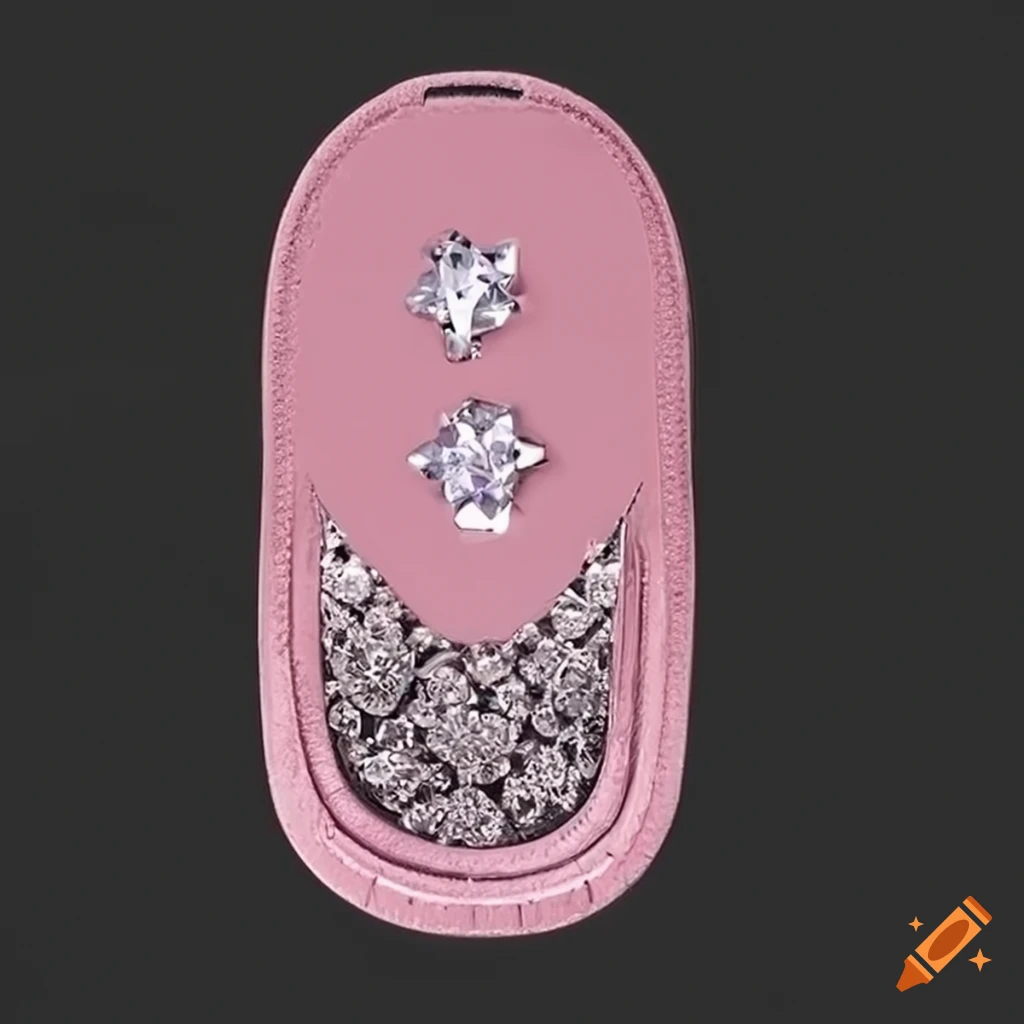 Diamond-studded pastel pink flip phone on Craiyon