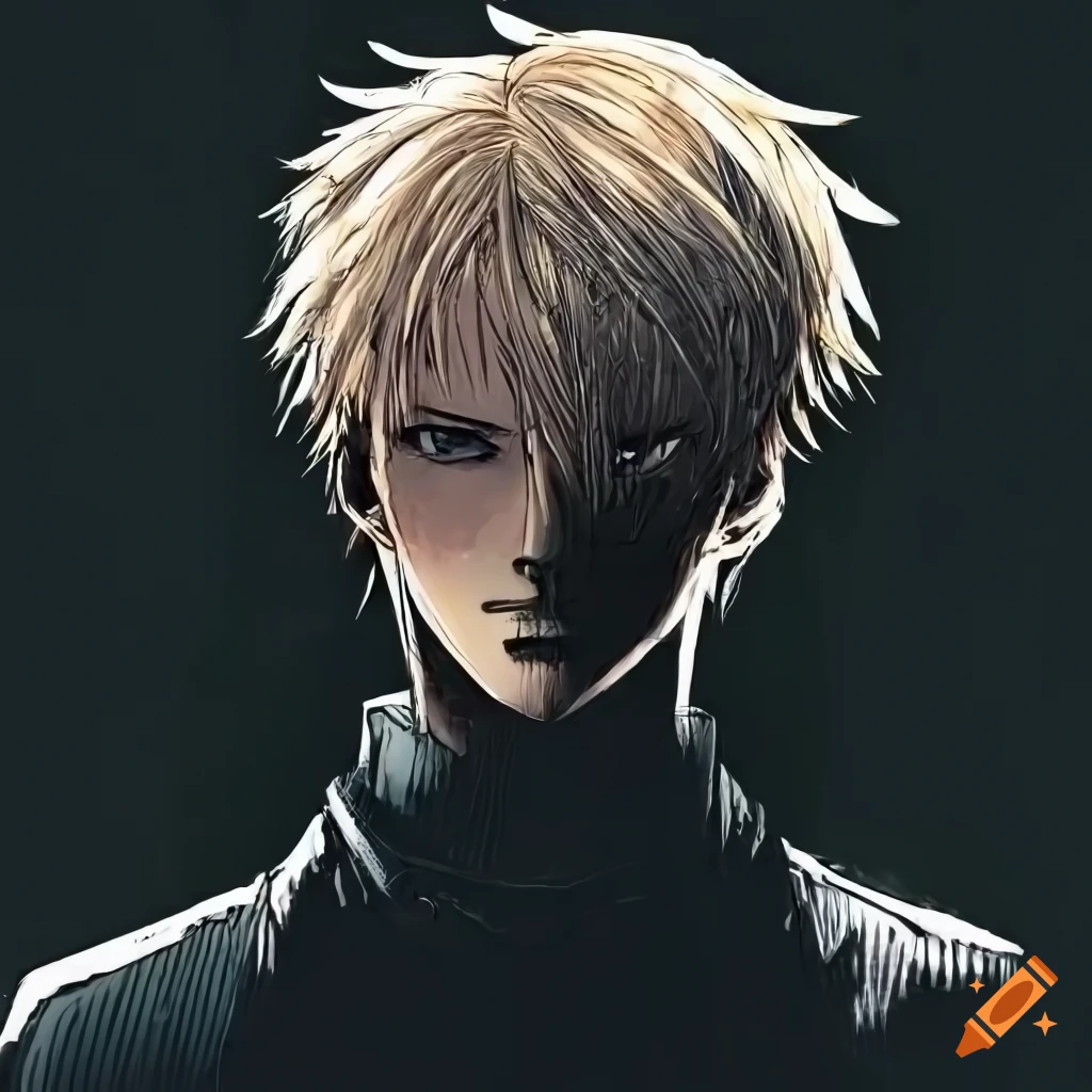 Manga panel, black and white, undercut, hair back, blonde