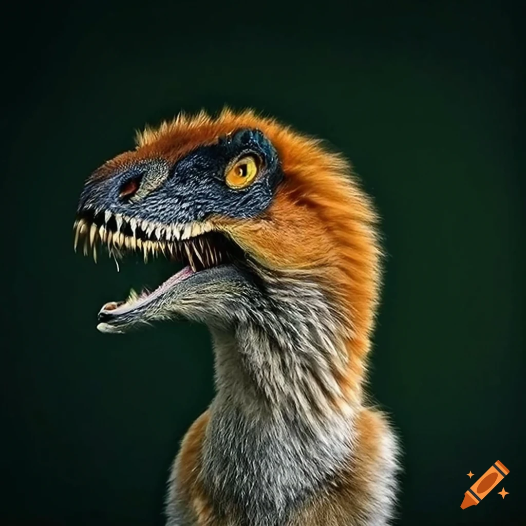 digital art of a Velociraptor and fox hybrid roaring in a forest