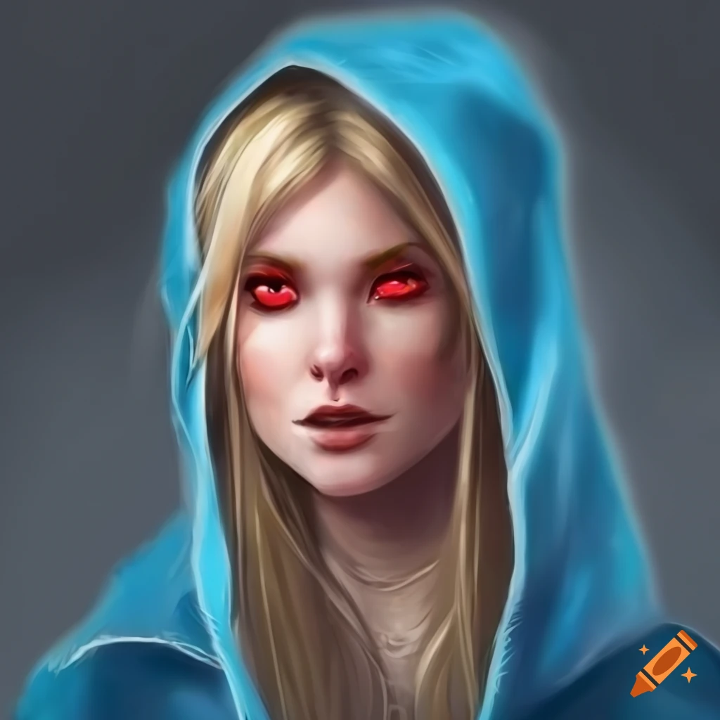 Portrait Of A Red Eyed Female Elf With Long Blonde Hair On Craiyon 