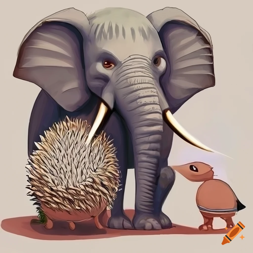 iconic art of an elephant and hedgehog