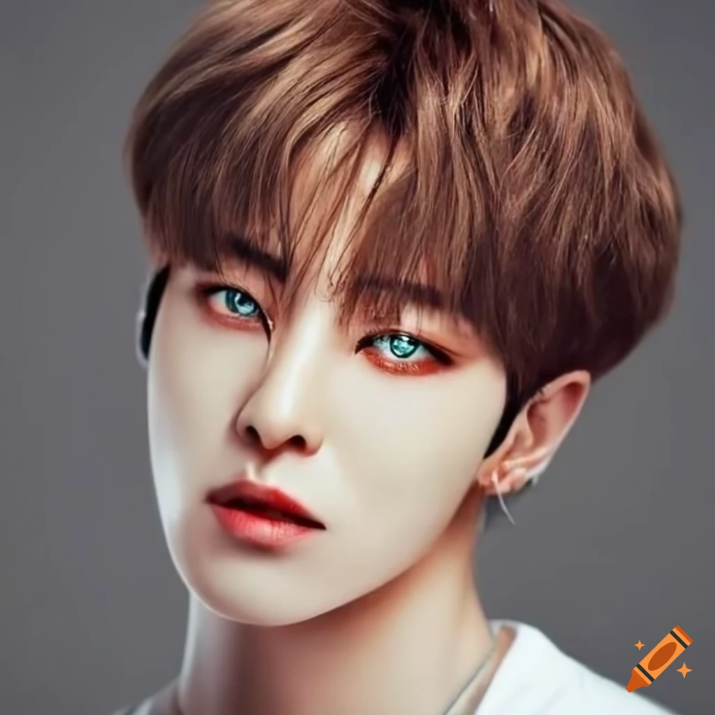 Korean idol with green eyes and honey brown hair