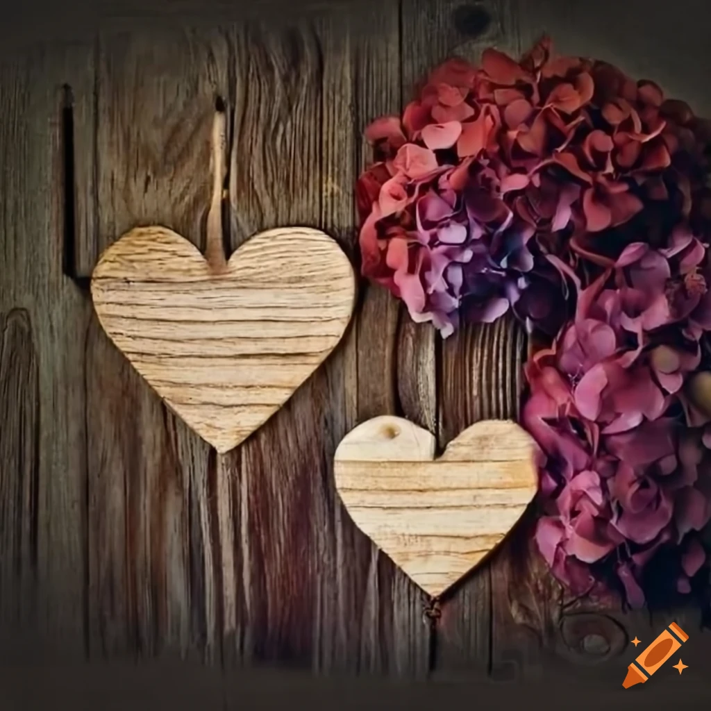 decorative wooden hearts with hydrangea flowers