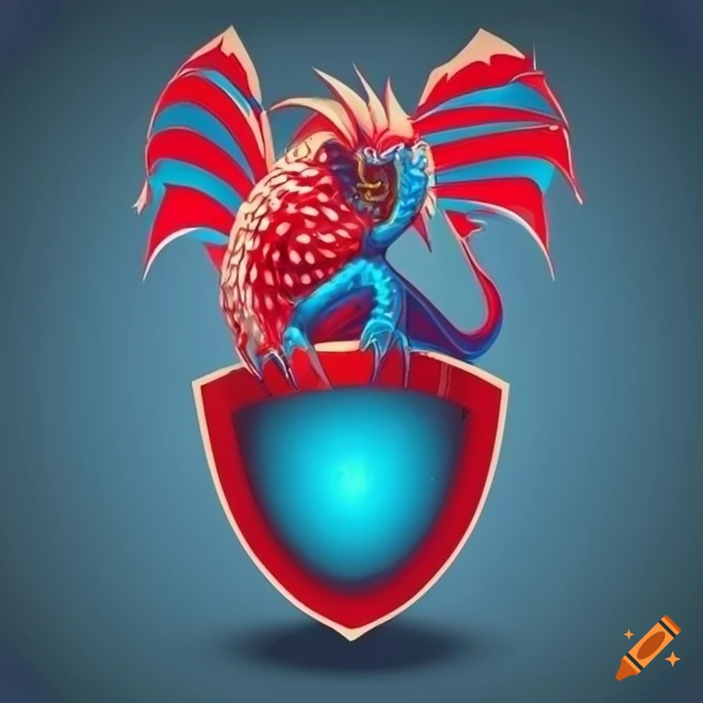 Logo with a red and blue basilisk