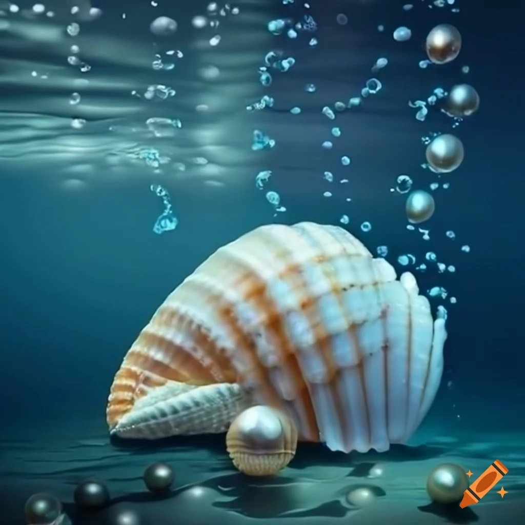seashells and pearls dancing underwater