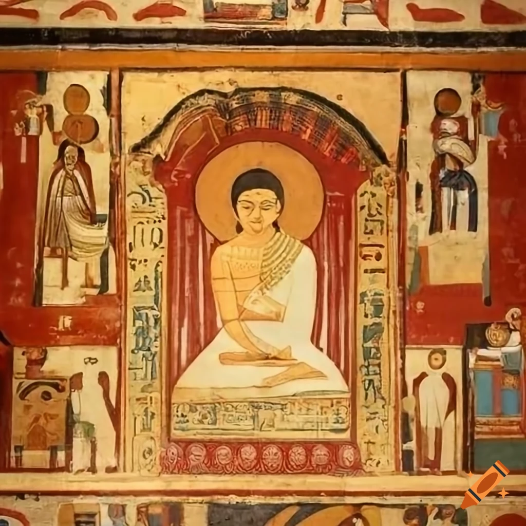 ancient mural merging Buddhism and Coptic Orthodox traditions