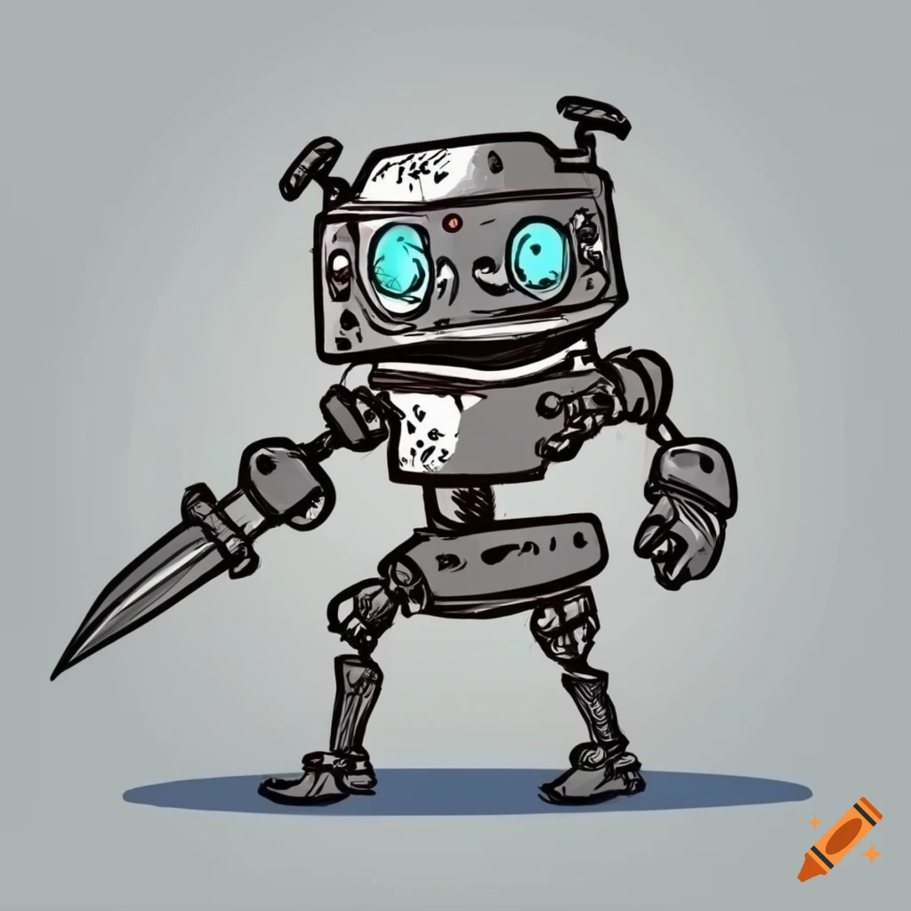 Drawing in Doodle Style, Cute Robot. Funny Character for Children, Black  and White Line Drawing Stock Illustration - Illustration of character,  black: 294411740