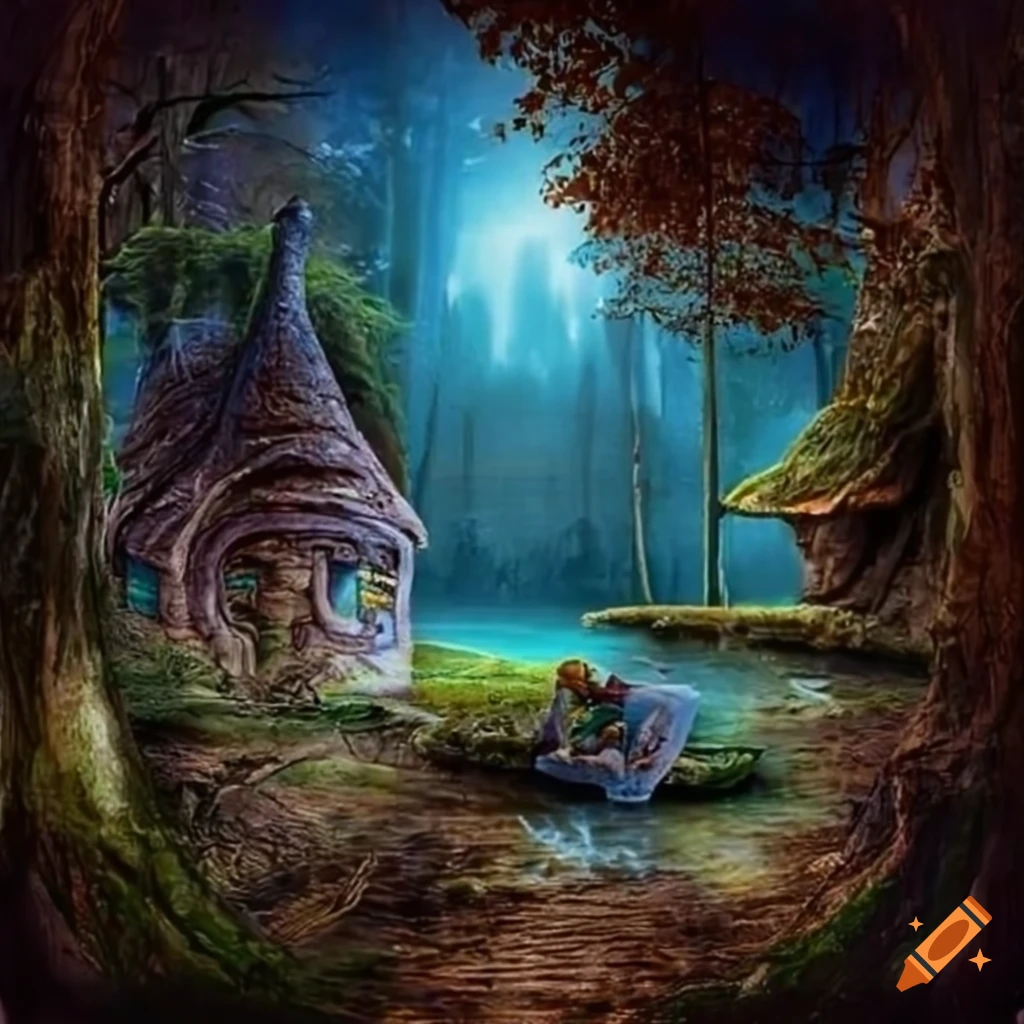 Surrealist artwork of a candy house in an enchanted forest on Craiyon