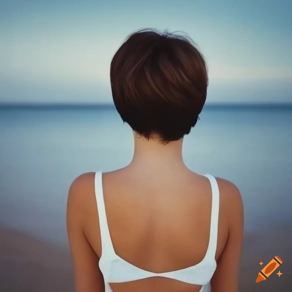 back view of a woman on a serene beach at dusk