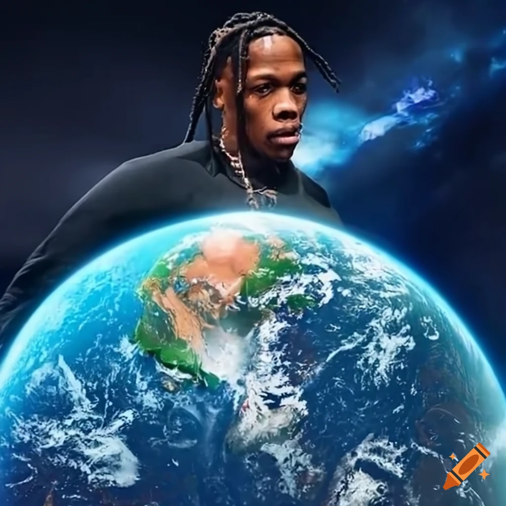 Travis Scott holding the earth