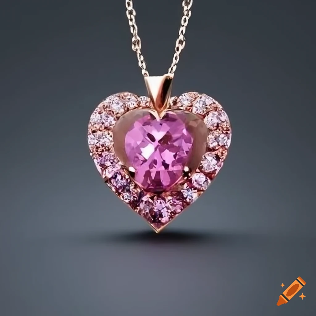 pink heart pendant with diamond