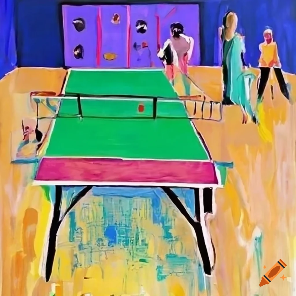 artistic representation of table tennis inspired by Matisse and Hockney