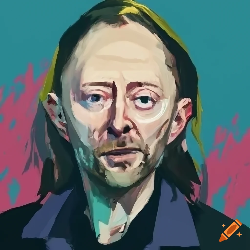 Painting of thom yorke in disco elysium style on Craiyon