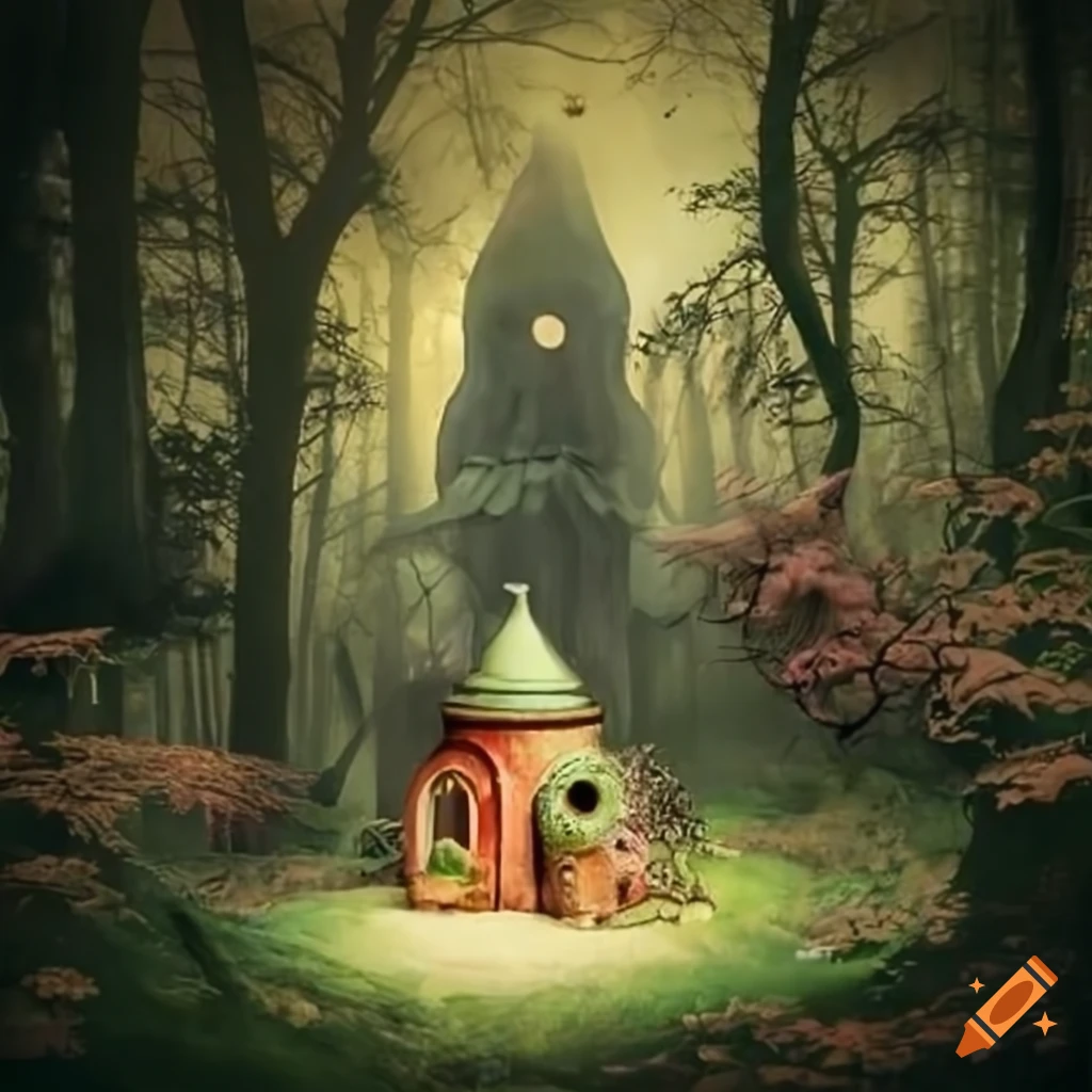 Surrealist image of a candy house in an enchanted forest on Craiyon