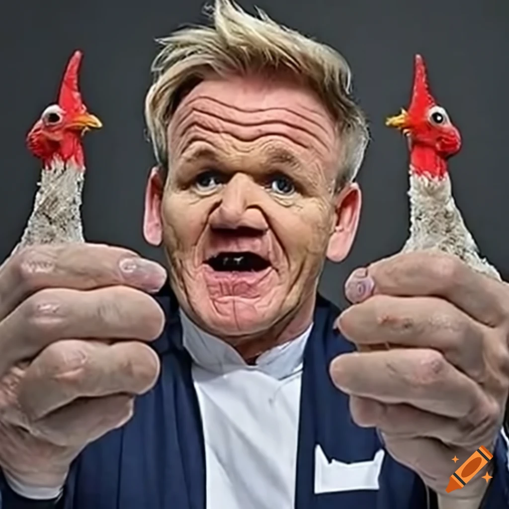 Gordon ramsay with a chicken middle finger on Craiyon