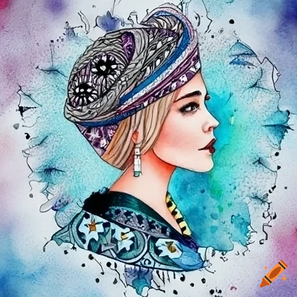 zeichne ein Bild einer Frau im Zentangle-Stil