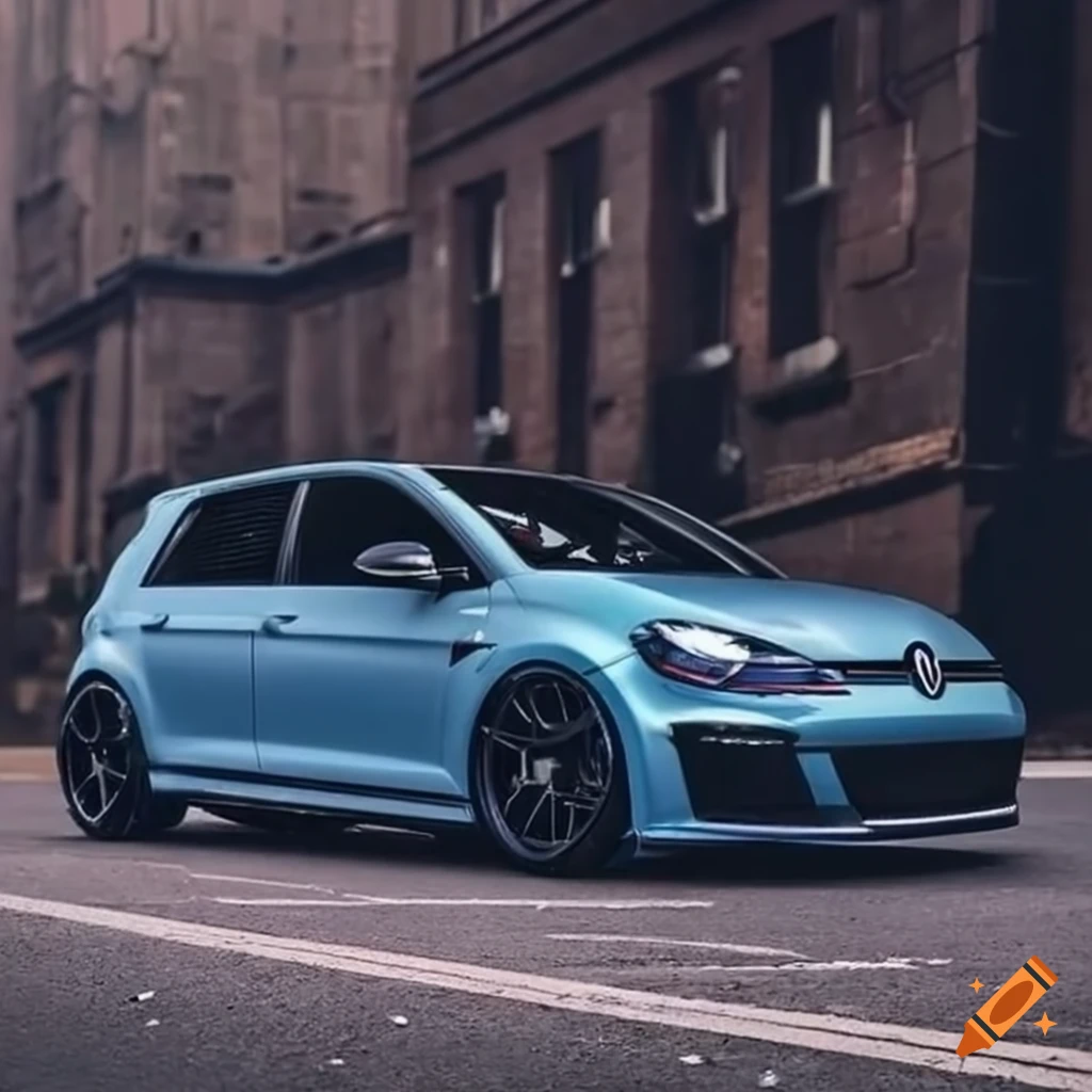 custom Golf R with tarmac wheels parked on the street