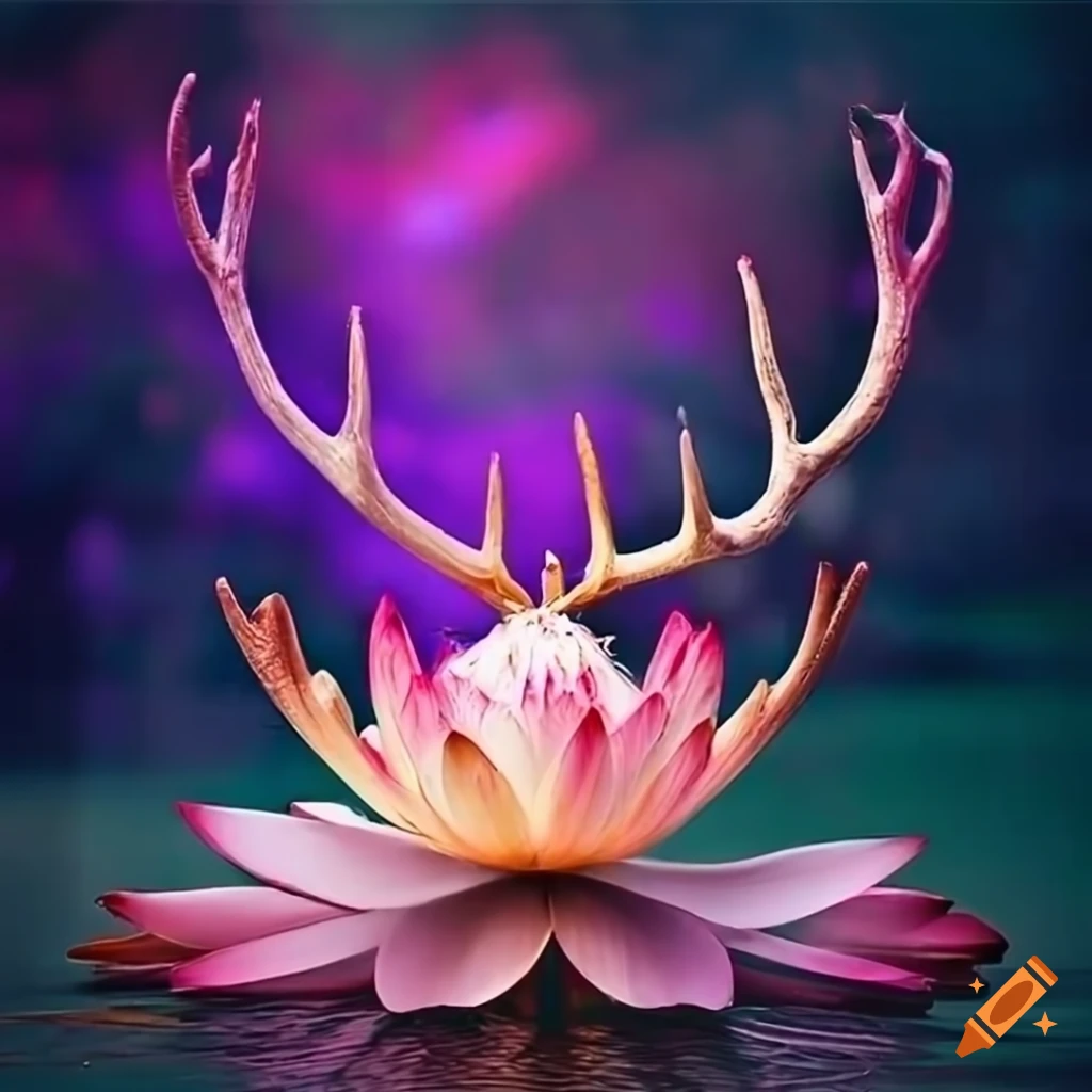 space-scene-with-lotus-flower-deer-antlers