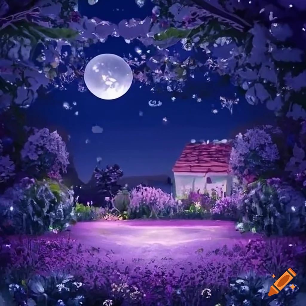 Romantic garden at night on Craiyon