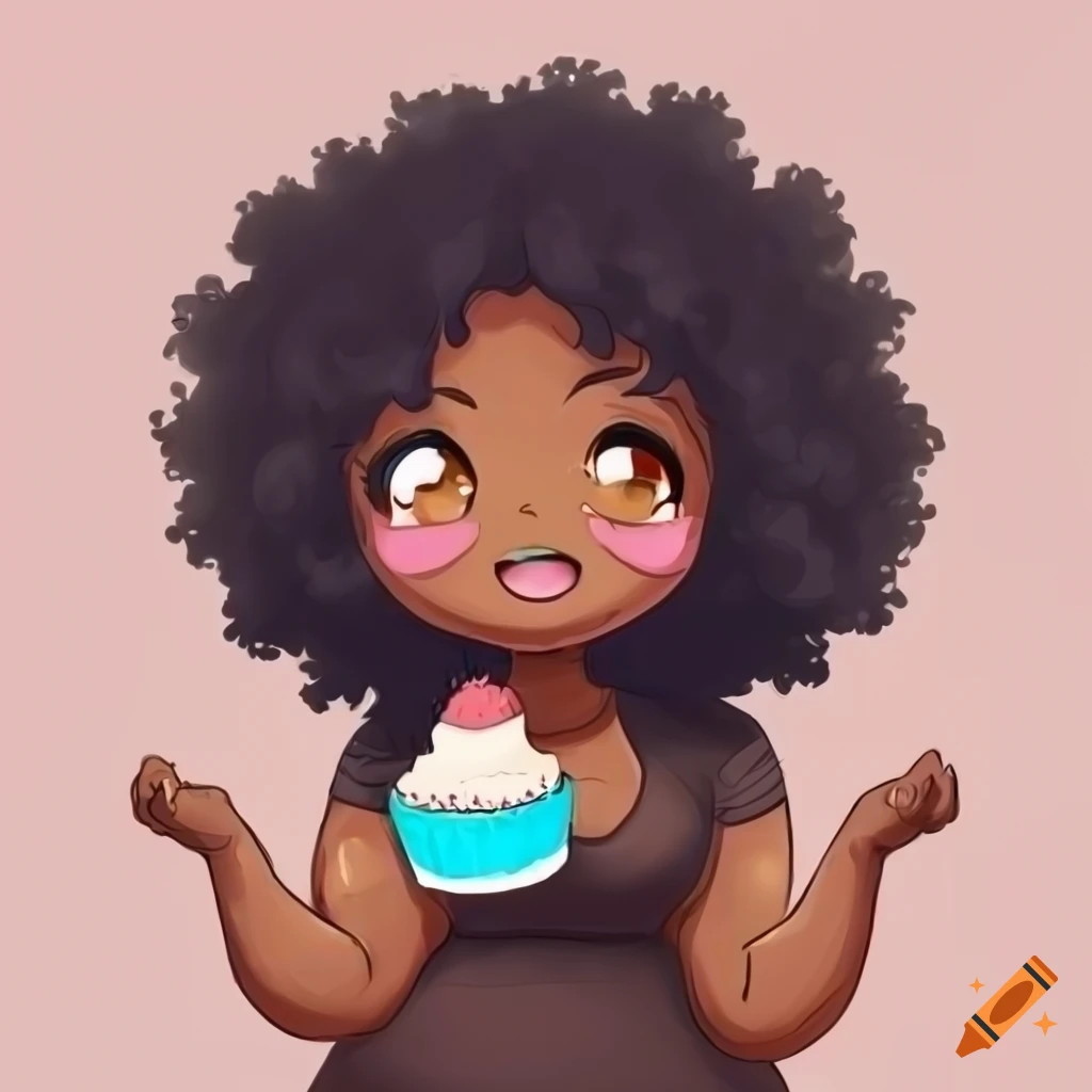 illustration of a cheerful black woman holding a cupcake