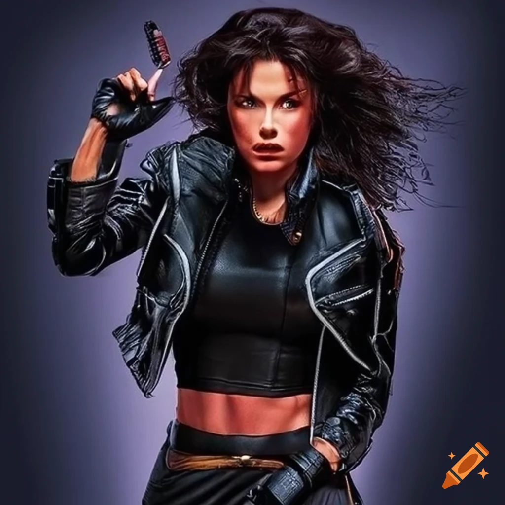 Image of a black 80s inspired action heroine on Craiyon