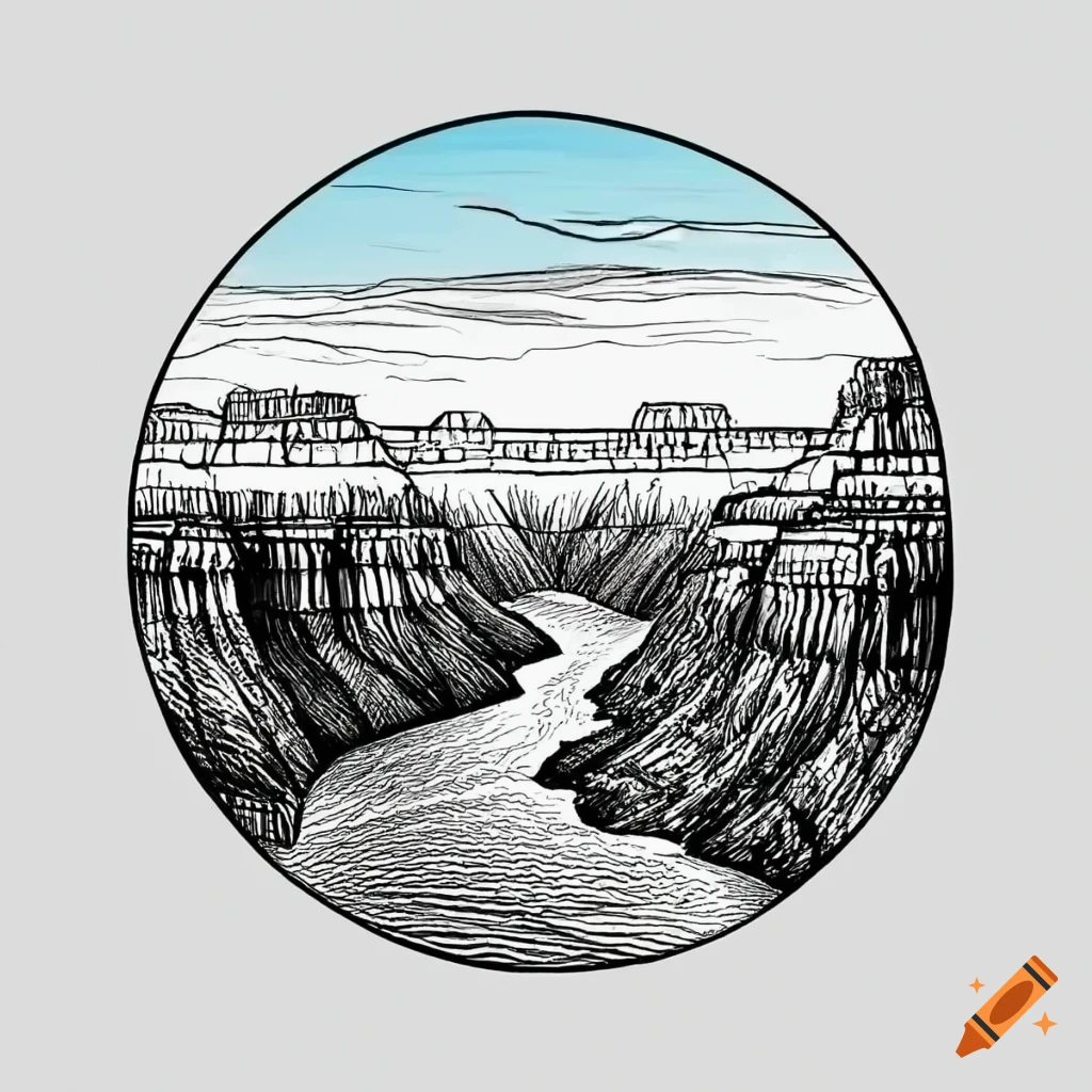 Simple line drawing of the grand canyon