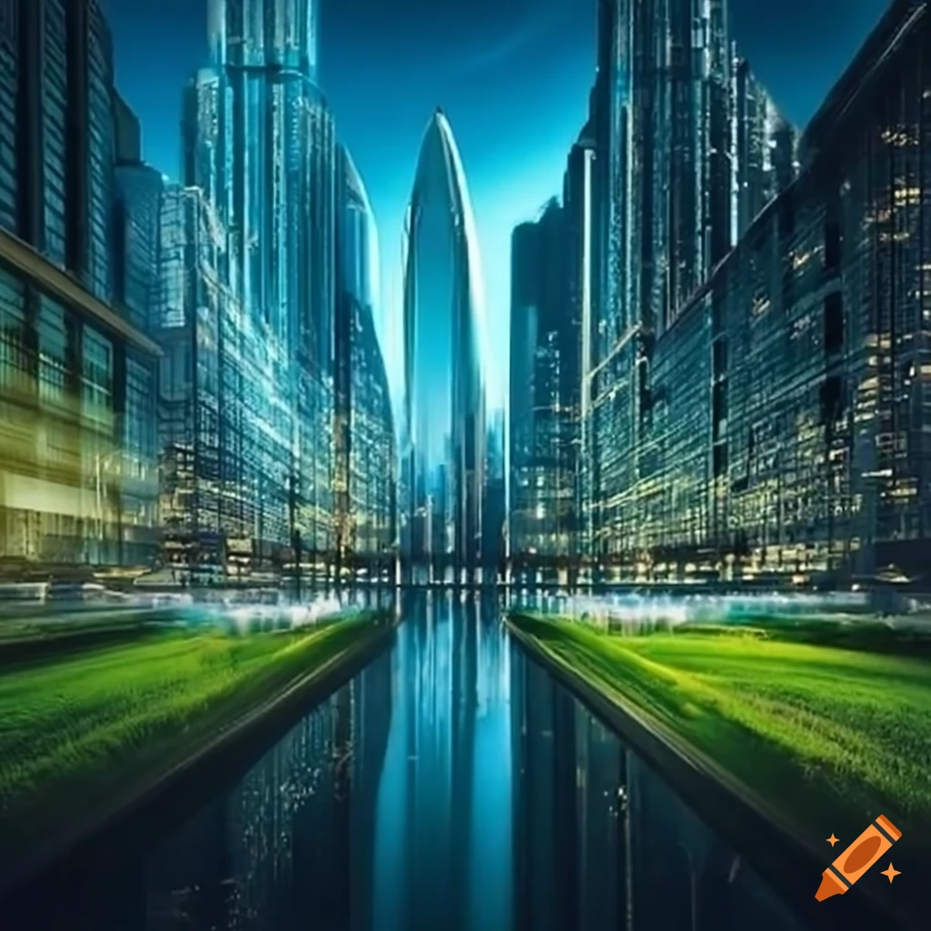 Futuristic cityscape with electric vehicles and green parks on craiyon