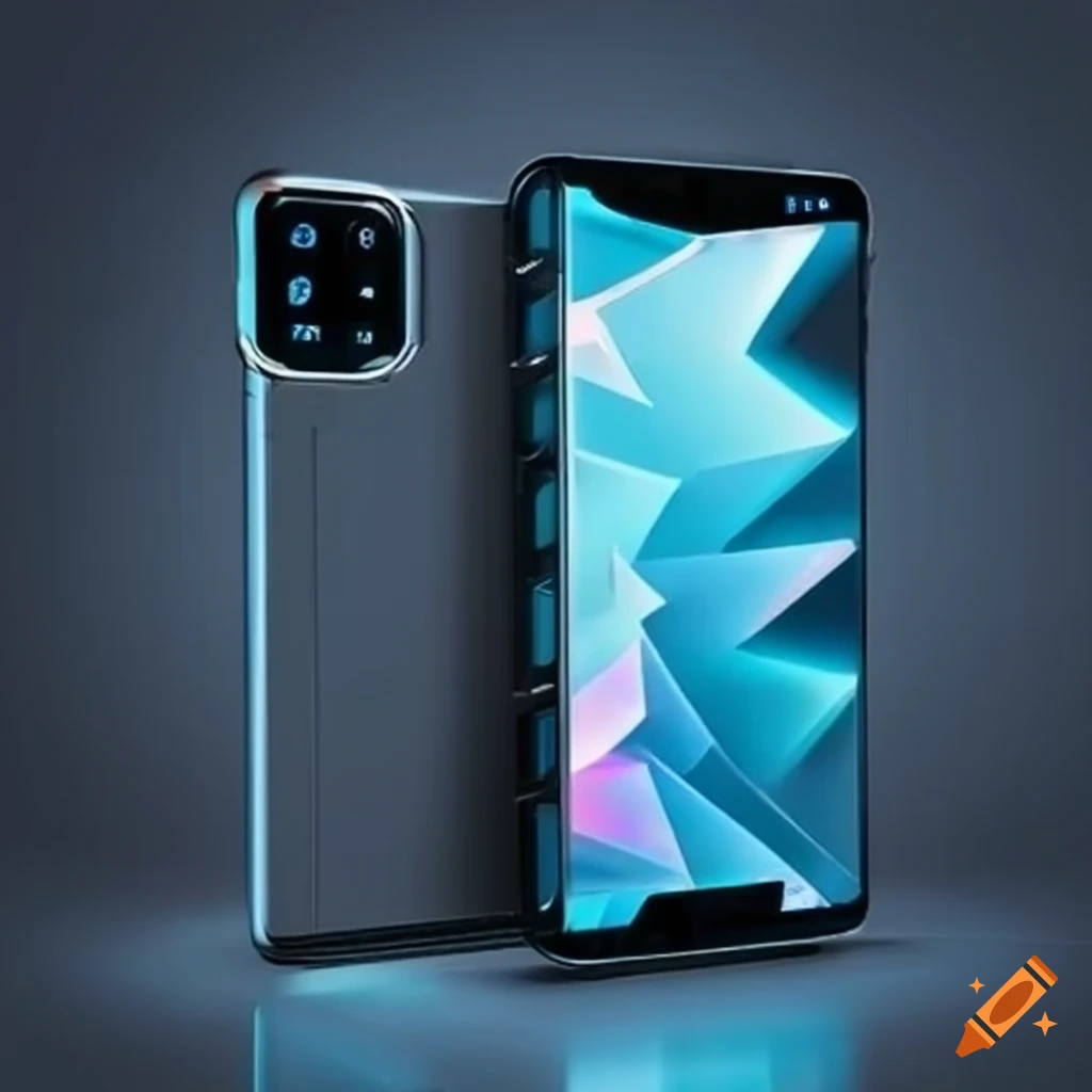 front and back view of a futuristic touchscreen phone