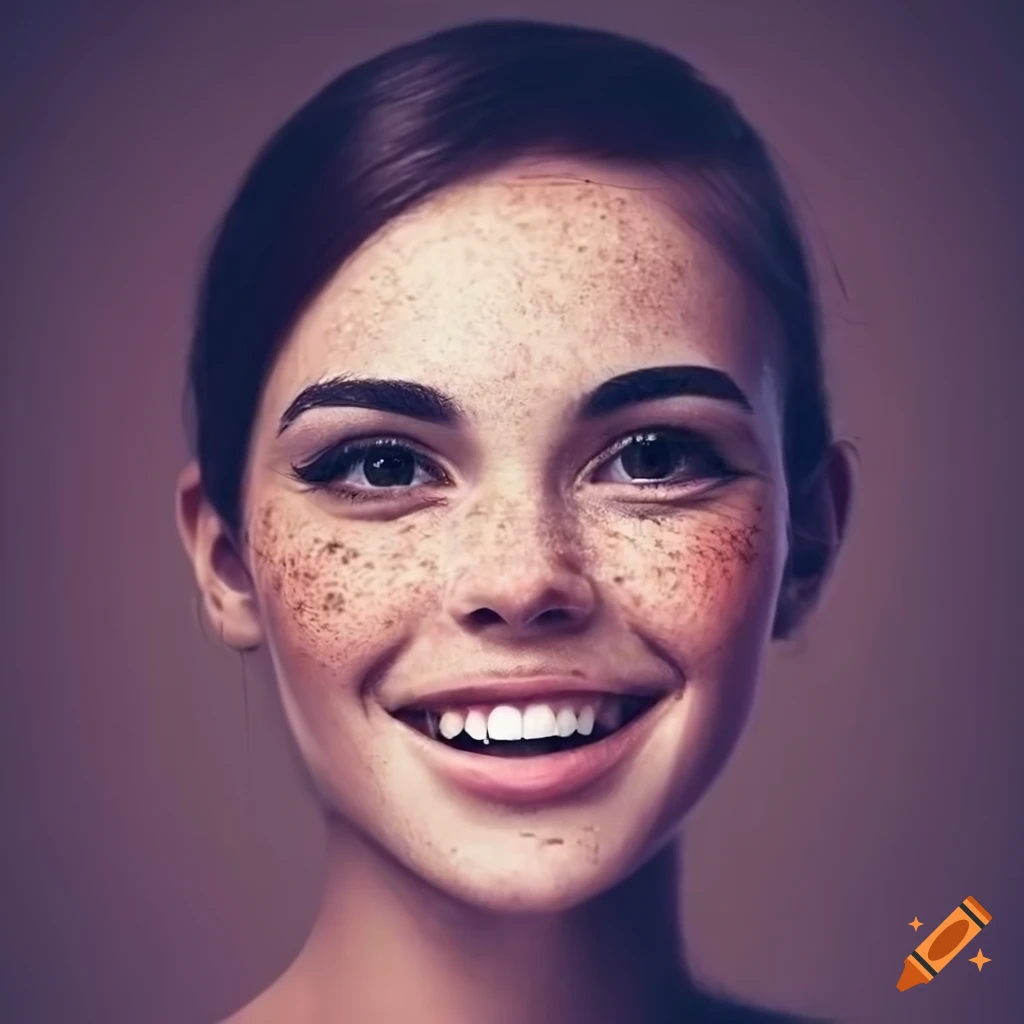 Portrait of a beautiful woman with freckles and dark hair on Craiyon