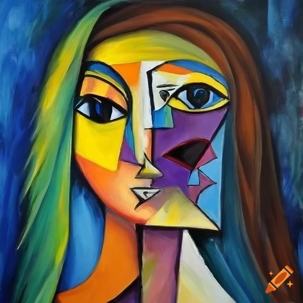 cubism painting of a woman with a contemplative expression