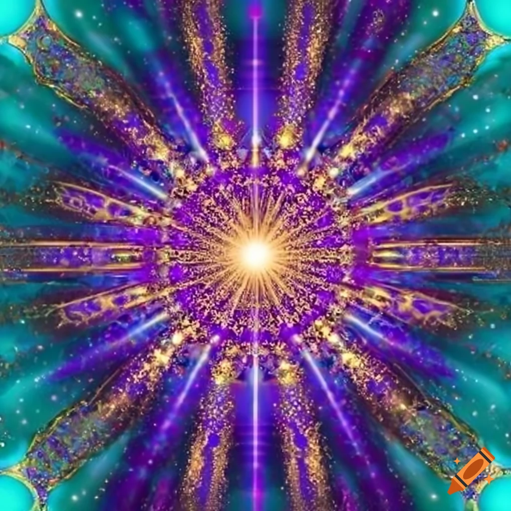 vibrant starburst with turquoise, gold, and purple