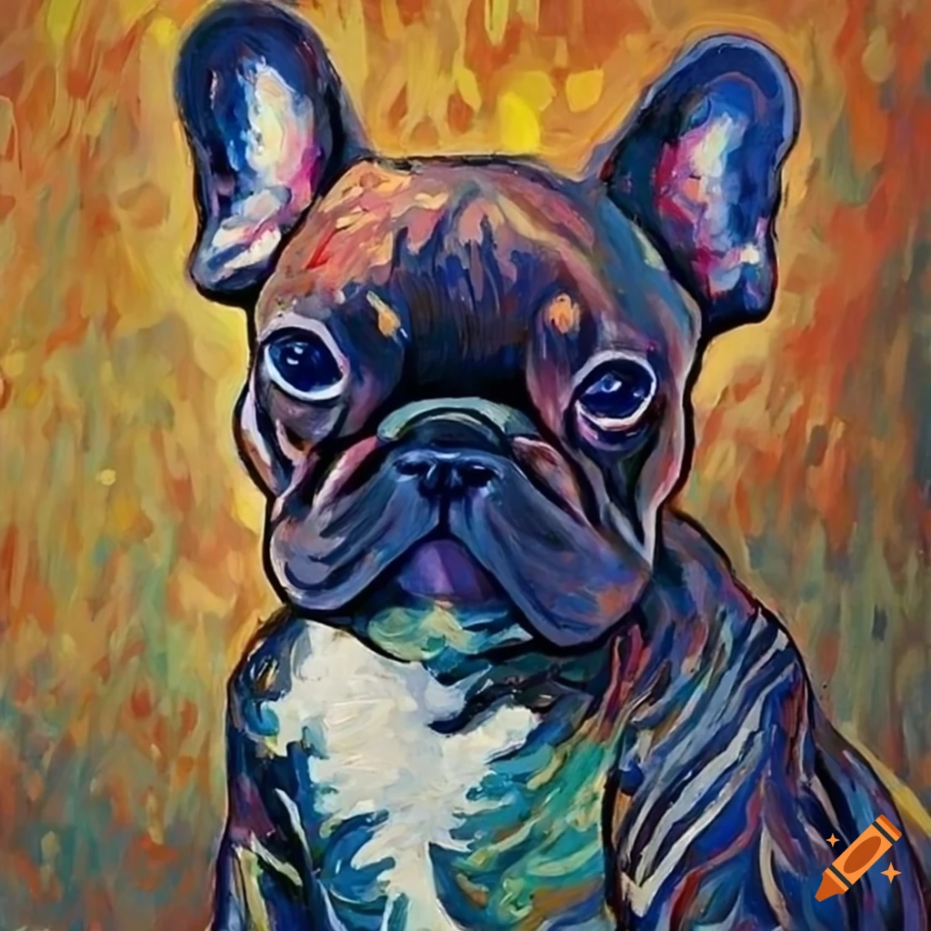 Van gogh inspired french bulldog puppy