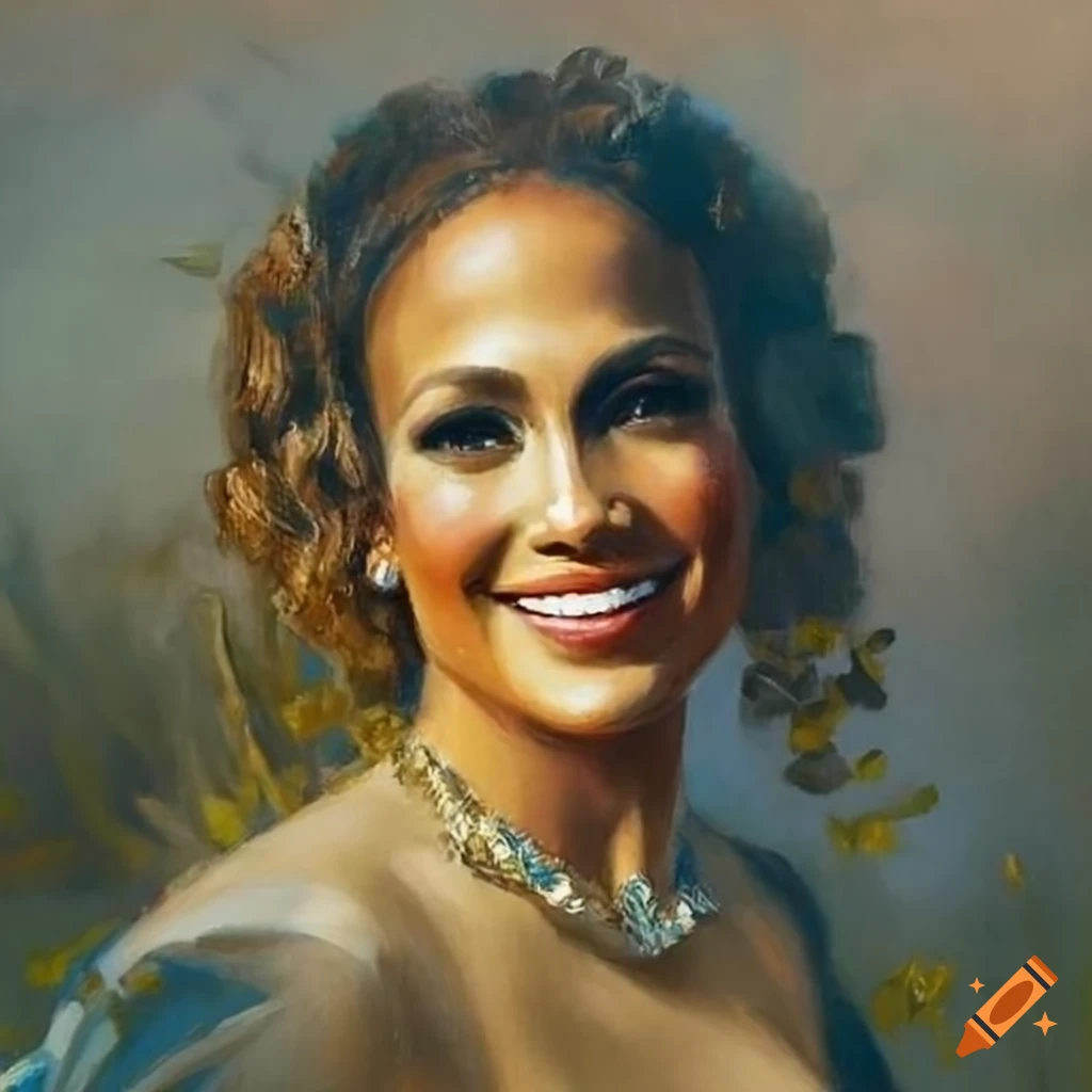 Portrait of jennifer lopez in a flower garden on Craiyon