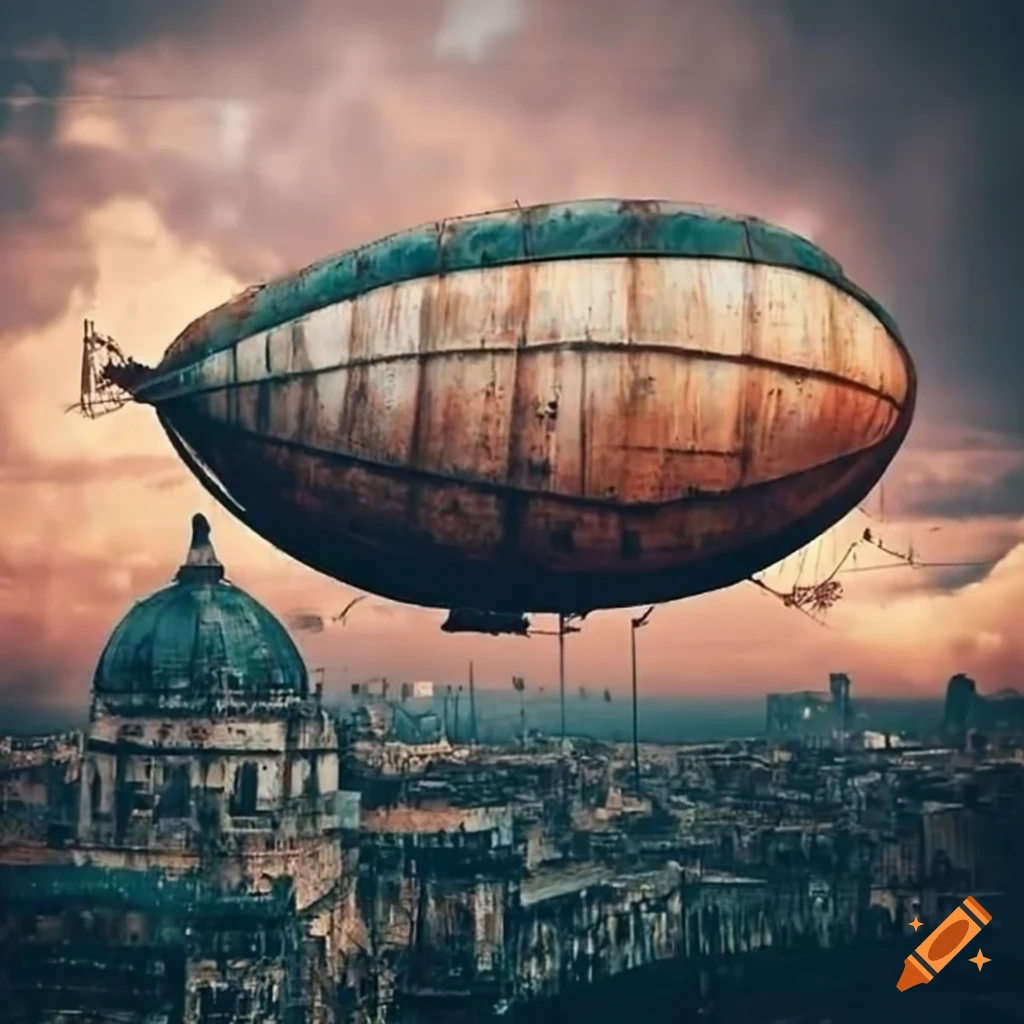 image of a steampunk airship over Havana city