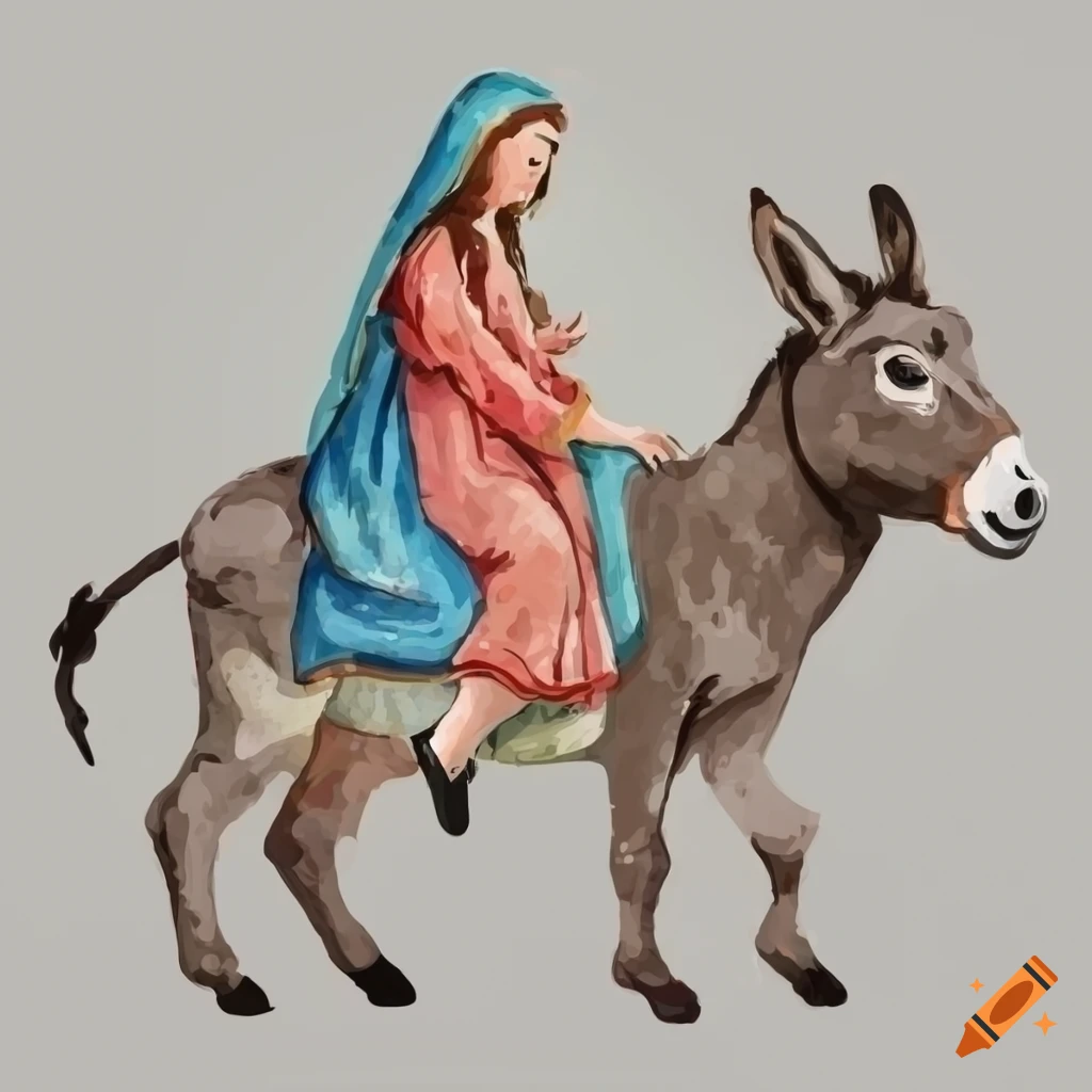 Illustration of mary riding a donkey