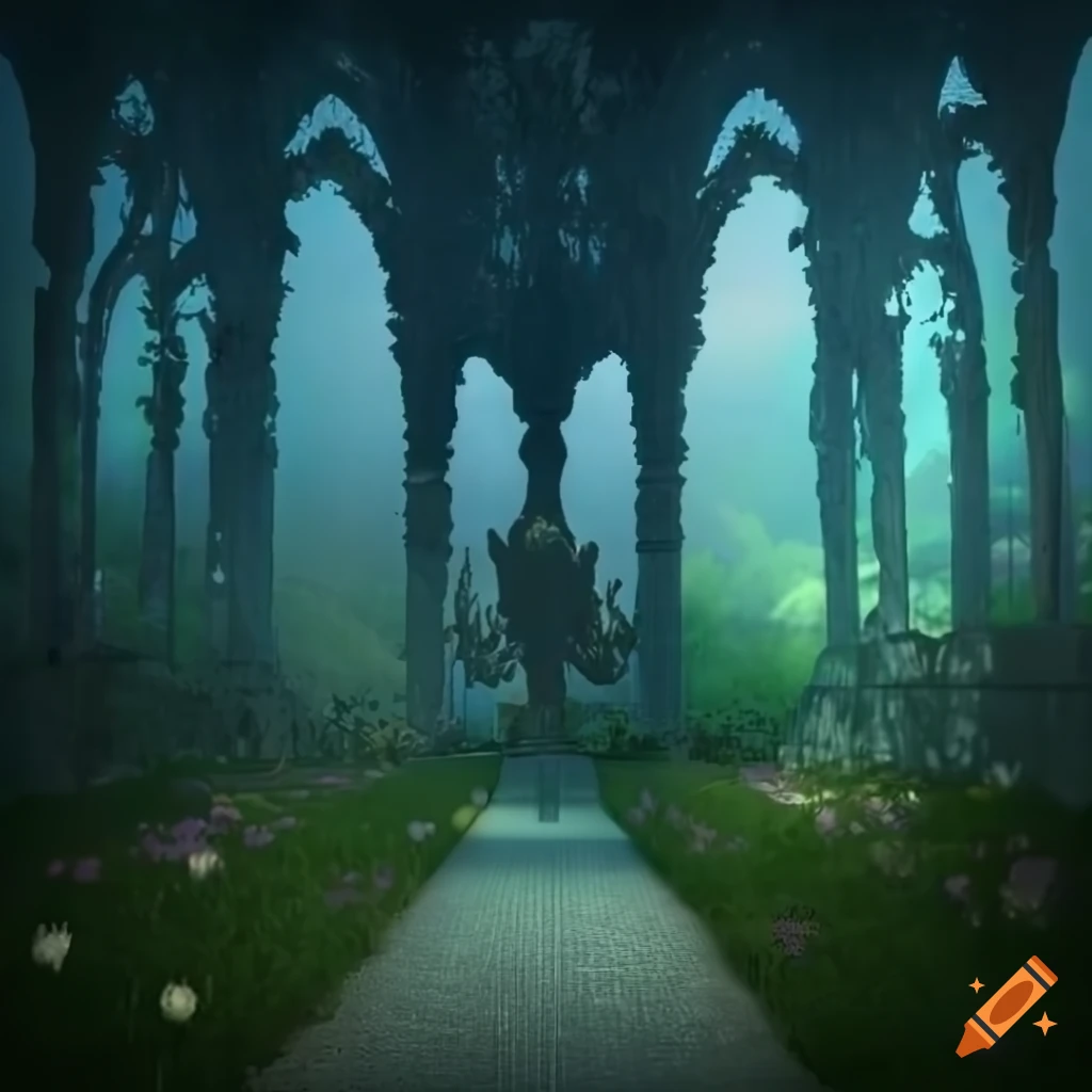 ethereal 3D render of a heavenly garden