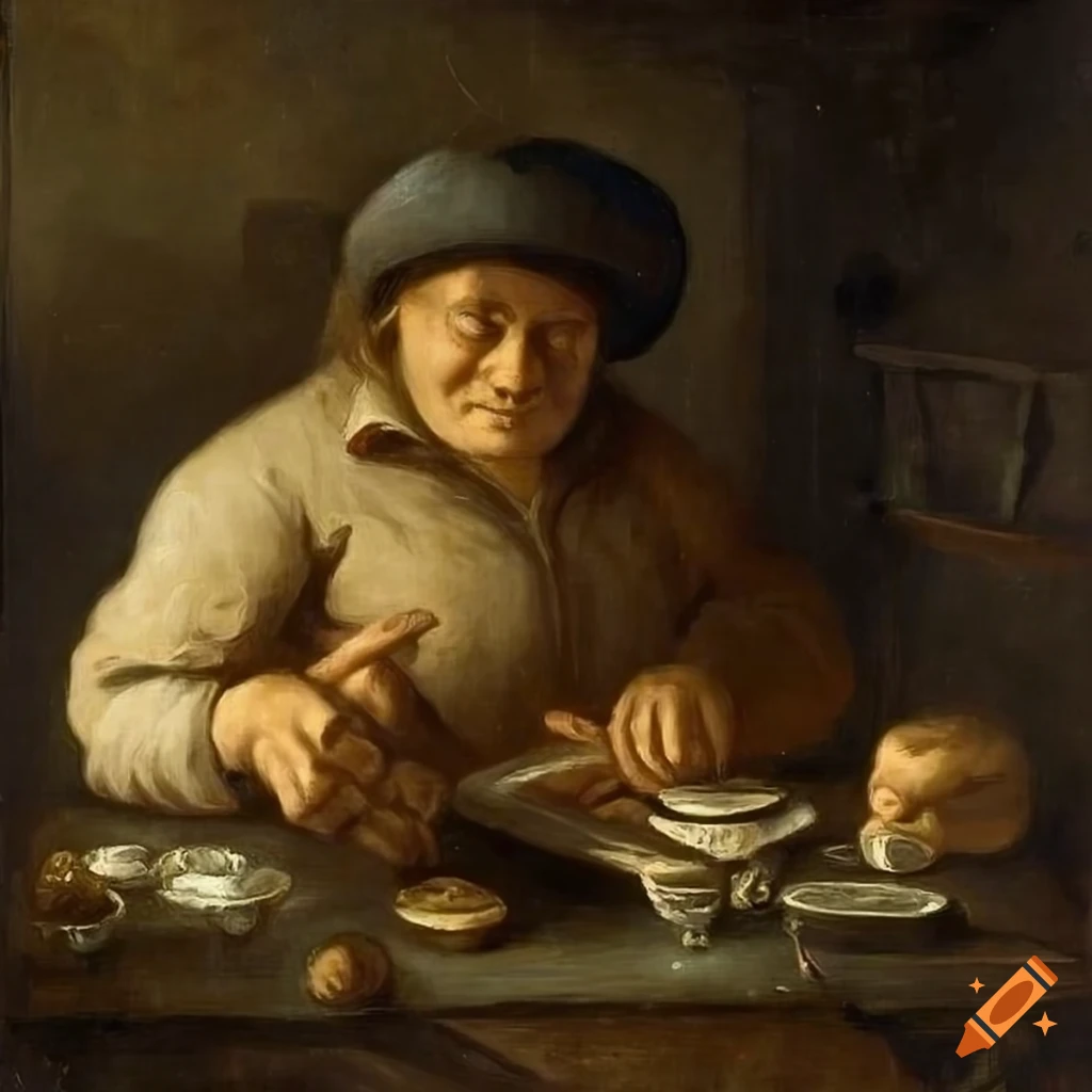 painting of farmers enjoying drinks and games in a tavern